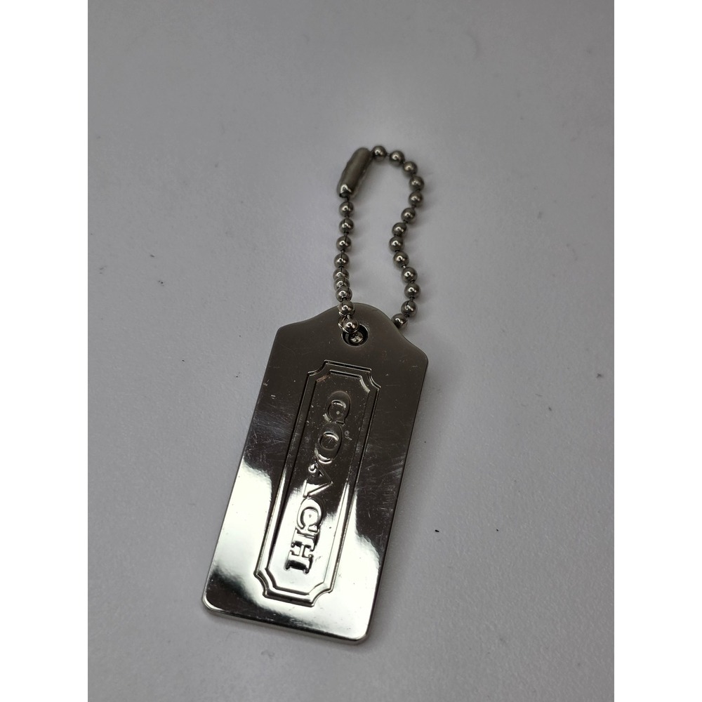 Coach Silver Tone Metal Hangtag Replacement Bag Charm Chain Raised Logo